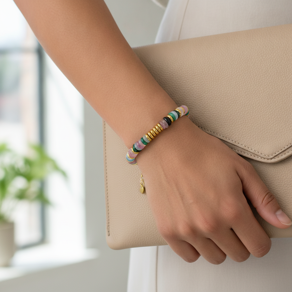 Grønne detaljer på et armbånd