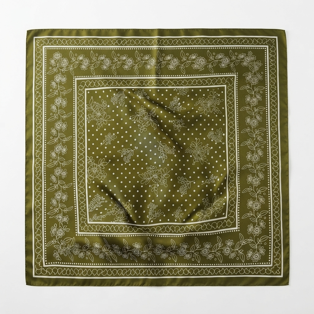 Grønt bandana silke skjerf i hvitt studio.